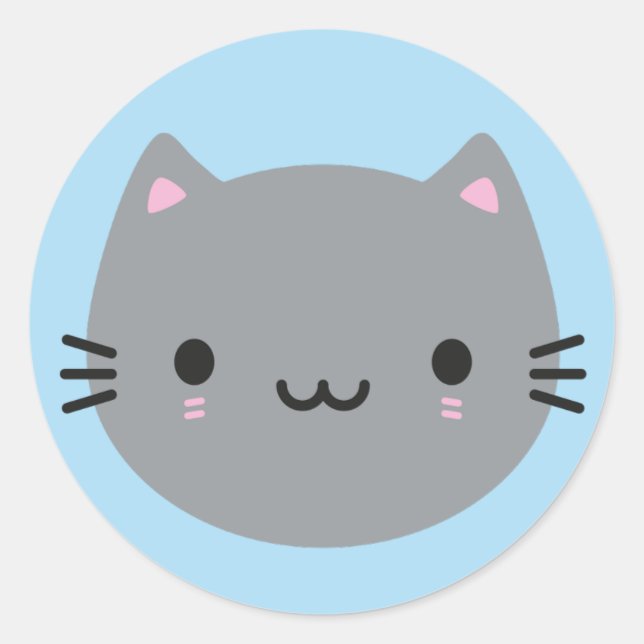 Sticker Rond Chats mignons - Gray Kawaii Kitten (Devant)
