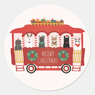 Sticker Rond Chats Noël Trolly Meowy Noël