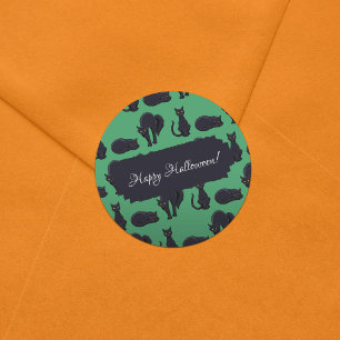 Sticker Rond Chats Noirs Blocs Halloween Pixel Art Motif