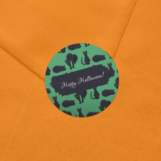 Sticker Rond Chats Noirs Blocs Halloween Pixel Art Motif (Créateur téléchargé)