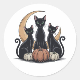 Sticker Rond Chats noirs Citrouille Lune Whimsigothique Hallowe