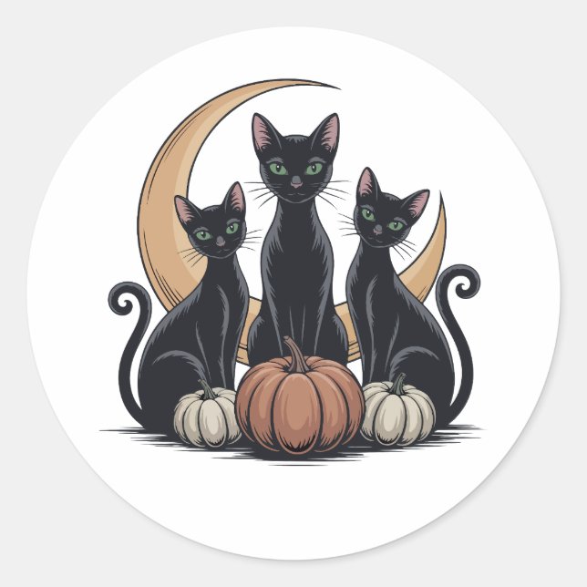 Sticker Rond Chats noirs Citrouille Lune Whimsigothique Hallowe (Devant)