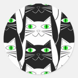 Sticker Rond Chats noirs et blancs