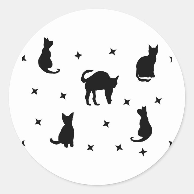 Sticker Rond Chats noirs et étoiles Halloween (Devant)
