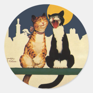 Sticker Rond Chats rétro chantant, Animaux drôles et idiots