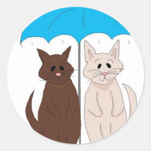 Sticker Rond Chats sous un parapluie humoristique