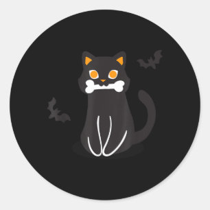 Sticker Rond Chats squelette de chat noir Halloween
