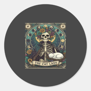 Sticker Rond Chatte Dame Haloween Squelette Floral Lune Boussol