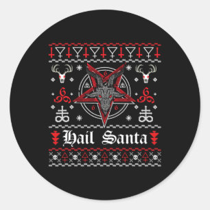 Sticker Rond Chaud de Noël moche Hail Père Noël Pentagram Xmas 