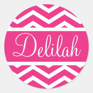 Sticker Rond Chaud rose Chevron Nom personnalisé