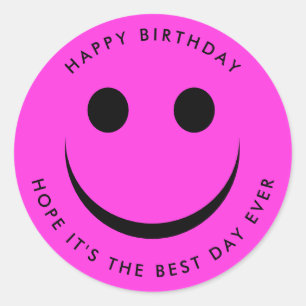 Sticker Rond Chaud rose coloré Joyeux visage Anniversaire