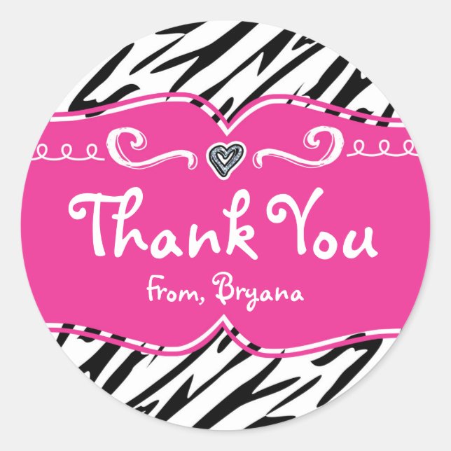 Sticker Rond Chaud rose et Zebra Print Girls Anniversaire Stick (Devant)