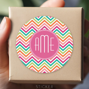 Sticker Rond Chaud rose Turquoise Orange Chevrons Personnalisé 