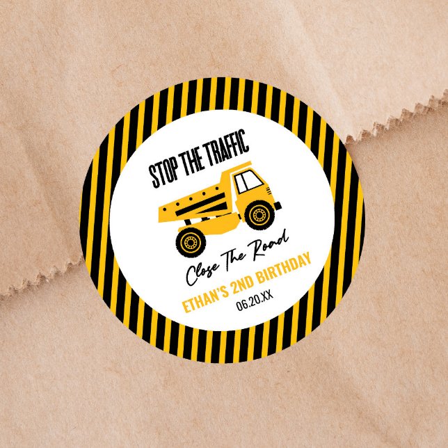 Sticker Rond Chauffage de construction Camion Bulldozer fête d' (Créateur téléchargé)