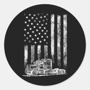Sticker Rond Chauffeur de camion américain Drapeau Trucker Vint