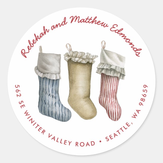 Sticker Rond Chaussette de Noël rayée rouge et blanc (Devant)