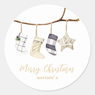 Sticker Rond Chaussettes d'aquarelle pour Noël