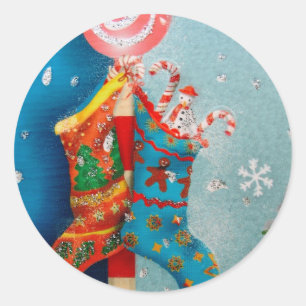 Sticker Rond Chaussettes de Noël