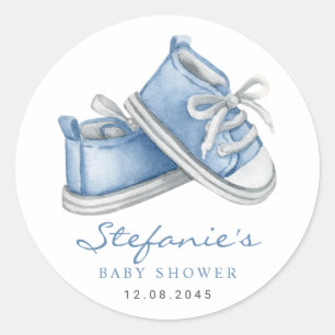 Sticker Rond Chaussons Bébé Bleu Aquarelle Baby Shower