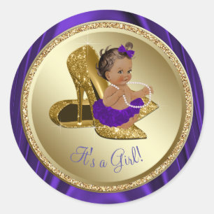 Sticker Rond Chaussure à talon haut en or violet Fille ethnique