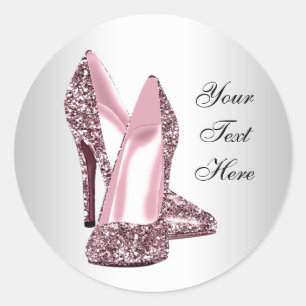 Sticker Rond Chaussure à talon haut pailletée rose élégante