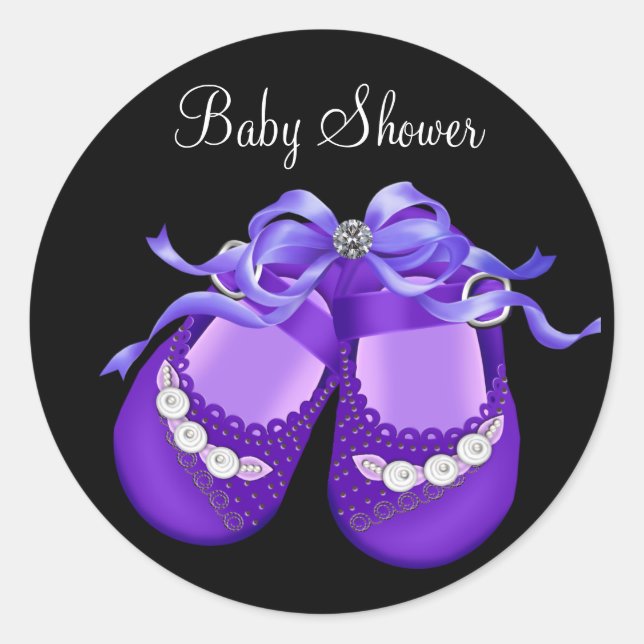 Sticker Rond Chaussures bébé noir pourpre bébé Girl Douche Stic (Devant)