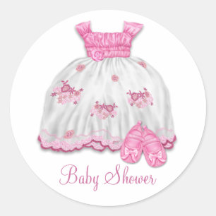 Sticker Rond Chaussures bébé Rose Robe Baby Shower