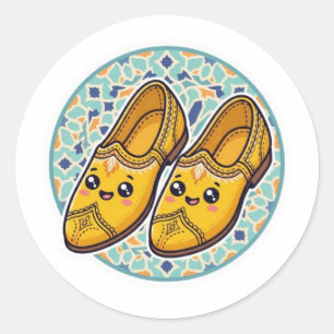 Sticker Rond Chaussures Belgha Jaunes Marocaines Kawaii Mignonn
