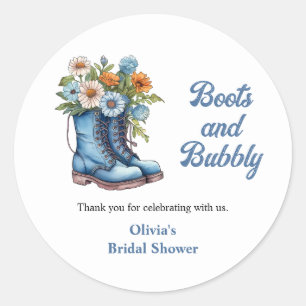Sticker Rond Chaussures Bleues et Bubbly Fête de Mariage Wester
