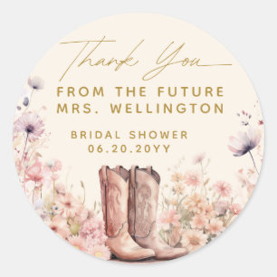 Sticker Rond Chaussures & Bubbly Fleur de Cowgirl Enterrement d