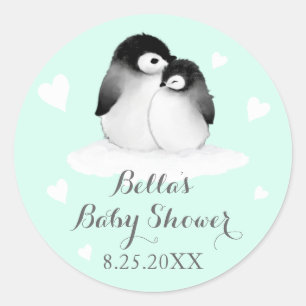 Sticker Rond Chaussures de Baby shower de pingouins à menthe