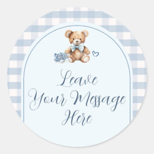 Sticker Rond Chaussures de bébé ours gingham Baby Shower Votre 