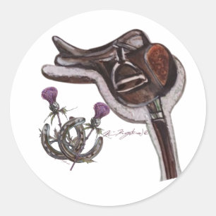 Sticker Rond chaussures de cheval, chardons et selle