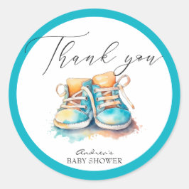 Sticker Rond Chaussures pour bébés | Blue Boy Baby shower Merci