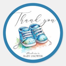 Sticker Rond Chaussures pour bébés | Blue Boy Baby shower Merci