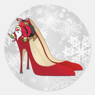 Sticker Rond Chaussures Red High Heel / Père Noël Elf
