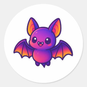 Sticker Rond Chauve-chatte caricaturale avec ailes violettes vi
