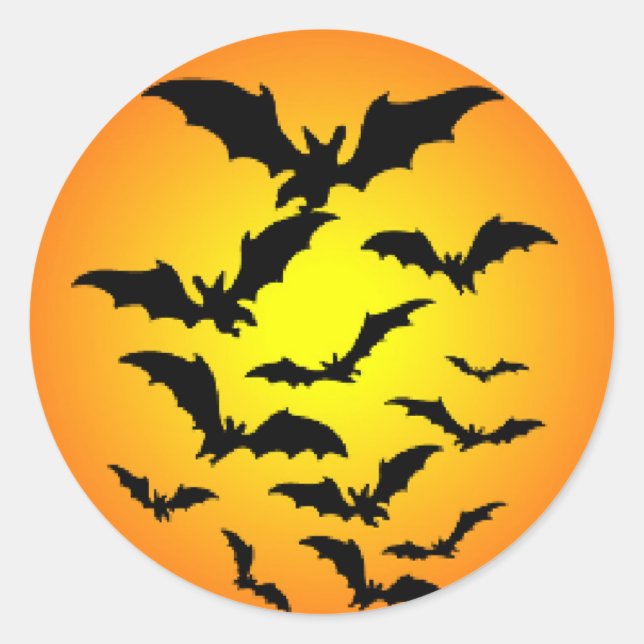 Sticker Rond Chauve-souris Halloween et pleine lune (Devant)