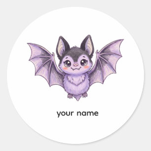 Sticker Rond Chauve-souris violette mignonne Illustration au cr