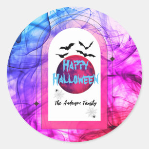 Sticker Rond Chauve-souris violette noire Nom de famille Bonne 