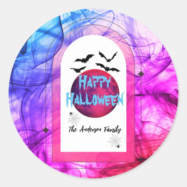 Sticker Rond Chauve-souris violette noire Nom de famille Bonne  (Devant)
