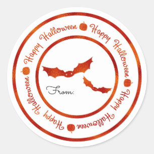 Sticker Rond Chauves-souris Joyeux Halloween Orange Brillant Fê