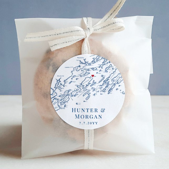 Sticker Rond Chebeague Island Maine Carte Mariage Favor (These Chebeaugue Island Wedding Favor Stickers are perfect for your casco bay destination wedding)
