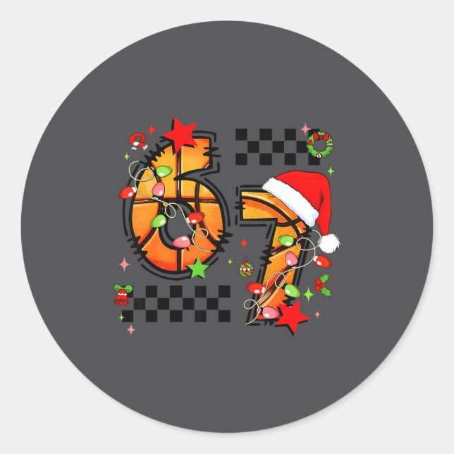 Sticker Rond Checkered 67 Basketball Santa Hat Christmas Six Se (Devant)