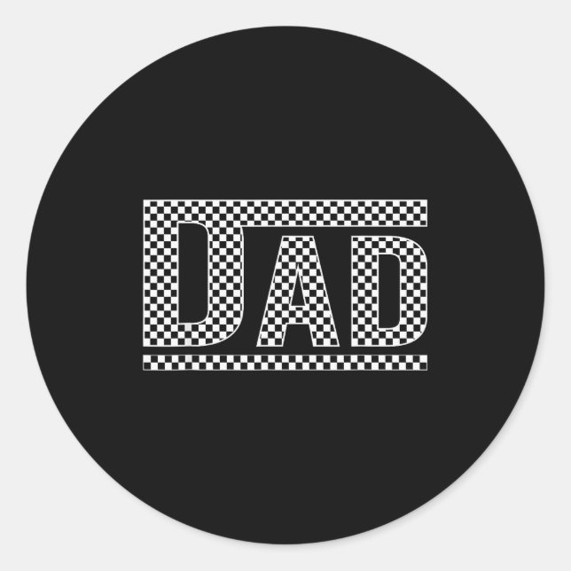 Sticker Rond Checkered Dad Black White Funny Dad Father's Day M (Devant)