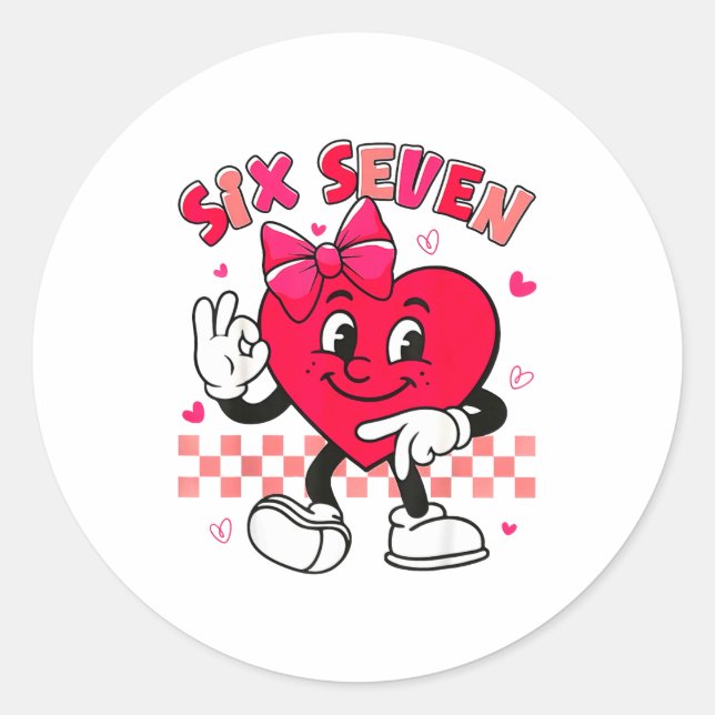 Sticker Rond Checkered Six Seven Cool Hearts 67 Valentines Day  (Devant)