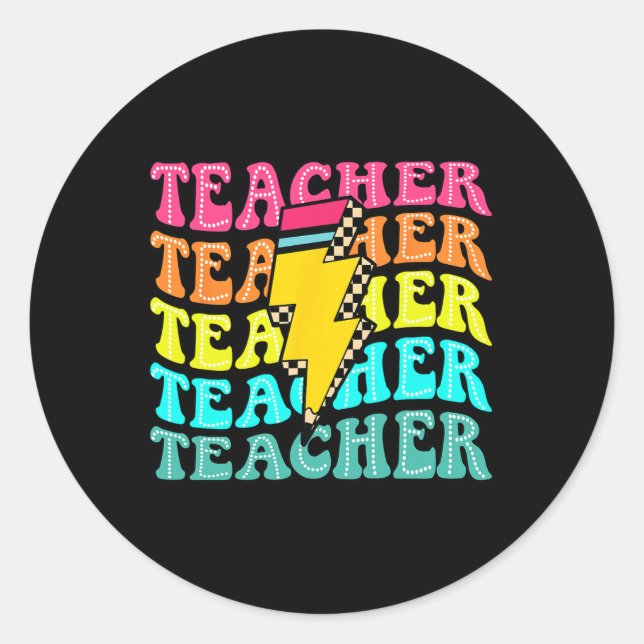 Sticker Rond Checkered Teacher Bolt Lightning Back To School Te (Devant)