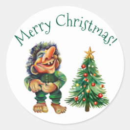 Sticker Rond Cheeky Christmas Troll et Tree Delight