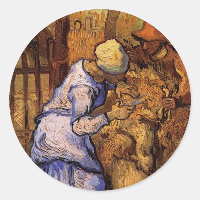Sticker Rond Cheep Shearers (après Millet) par Vincent van Gogh (Devant)