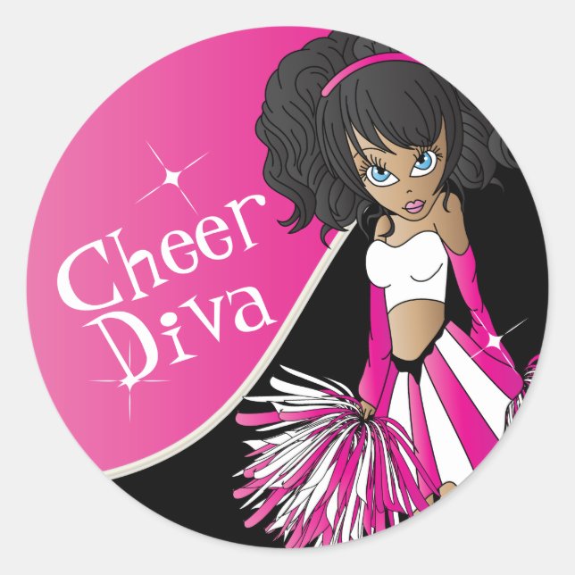 Sticker Rond Cheer Diva fille 📣 Pom-pom girl en rose (Devant)